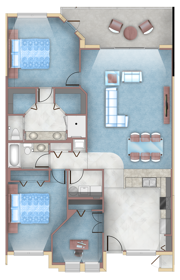 2 Bed, 2 Bath with Den Floorplan
